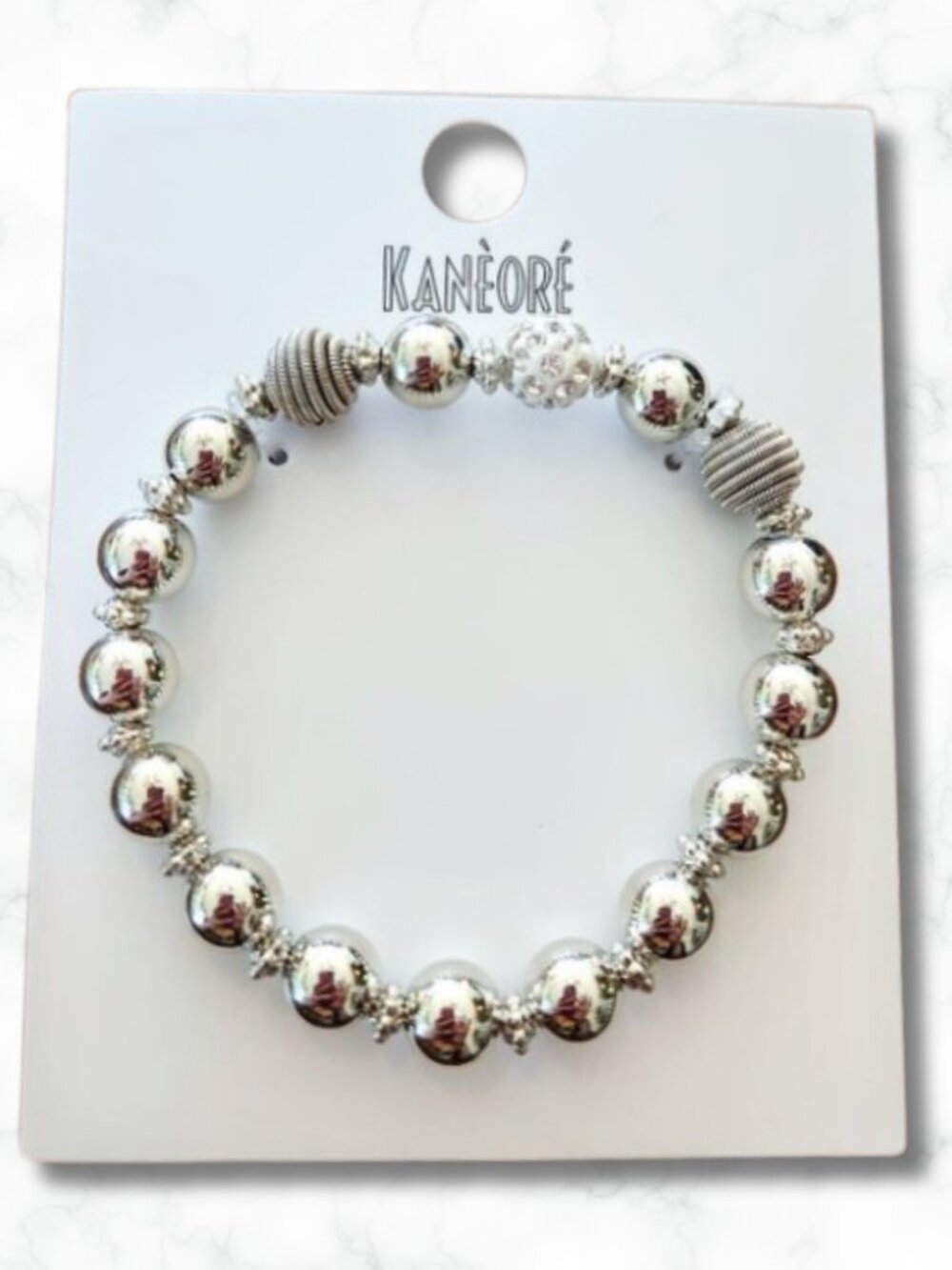 Kanèoré NWT Silver Beaded Gem Stretch Bracelet